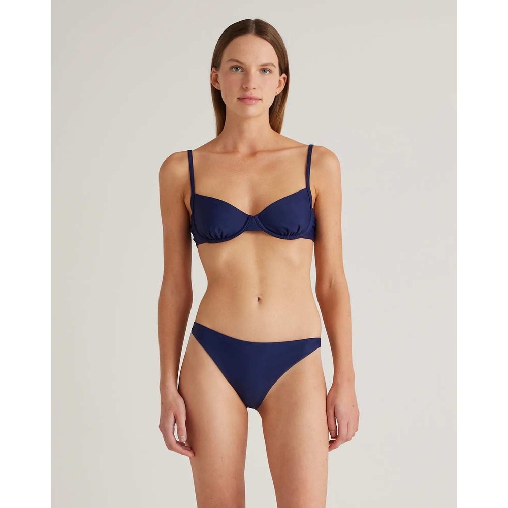 Quince Italian Demi Bikini Top Navy Blue Underwire Swim Top NWT‎ Vacation Beach